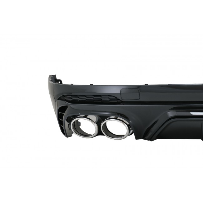 Rear Bumper Spoiler Valance Diffuser Double Outlet suitable for Audi Q5 SUV FY S-Line (2018-2020) with Silver Exhaust Muffler Tips