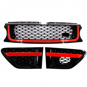 Central Grille and Side Vents Assembly suitable for Land Range Rover Sport L320 Facelift (2010-2013) Autobiography Look Black Red Edition