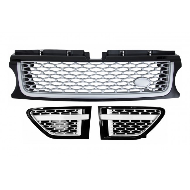 Central Grille and Side Vents Assembly suitable for Land Range Rover Sport L320 Facelift (2009-2013) Autobiography Look Black Silver Edition