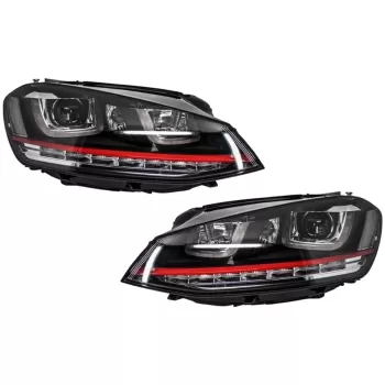 Headlights 3D LED DRL suitable for VW Golf 7 VII (2012-2017) RED R20 GTI Look LED Flowing Turning Lights
