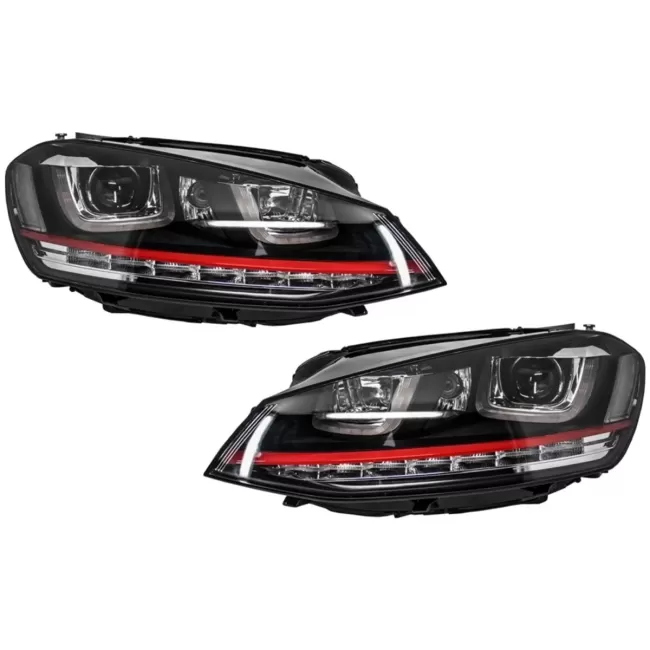 Headlights 3D LED DRL suitable for VW Golf 7 VII (2012-2017) RED R20 GTI Look LED Flowing Turning Lights