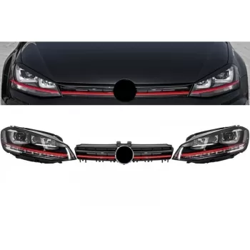 Assembly Headlights 3D LED FLOWING Dynamic Sequential Turn Light DRL with Grille suitable for VW Golf 7 VII (2012-2017) RED R20 GTI Look
