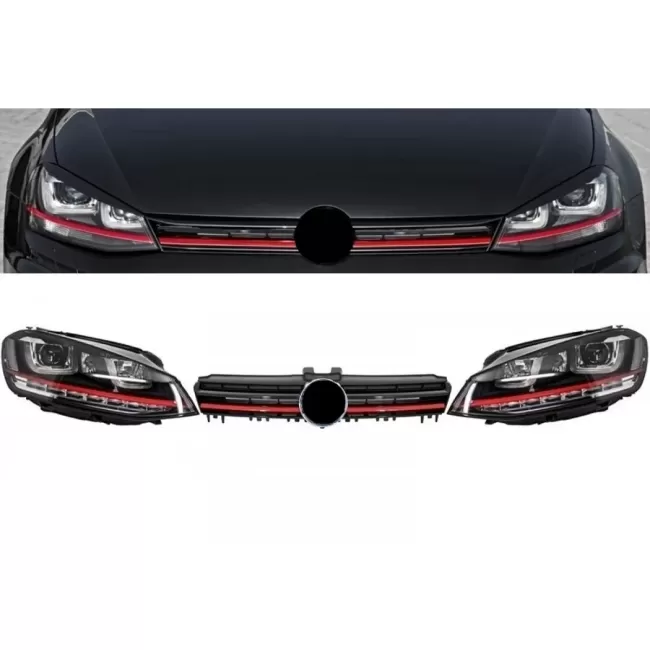 Assembly Headlights 3D LED FLOWING Dynamic Sequential Turn Light DRL with Grille suitable for VW Golf 7 VII (2012-2017) RED R20 GTI Look