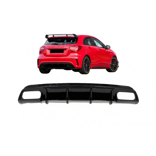 Valance Rear Diffuser Black Edition suitable for Mercedes A-Class W176 Facelift (2012-2018) A45 Design
