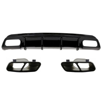 Rear Diffuser with Muffler Tips Black suitable for Mercedes A-Class W176 (2012-2015) A45 Facelift Design