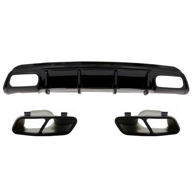 Rear Diffuser with Muffler Tips Black suitable for Mercedes A-Class W176 (2012-2015) A45 Facelift Design