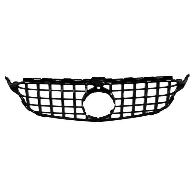 Central Grille suitable for Mercedes C-Class W205 S205 C205 (2014-2018) GT-R Panamericana Design Black With 360 Camera