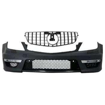Front Bumper suitable for Mercedes C-Class W204 (2012-up) C63 Facelift Design with Central Front Grille GT-R Panamericana Black