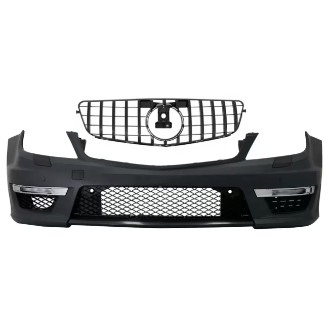 Front Bumper suitable for Mercedes C-Class W204 (2012-up) C63 Facelift Design with Central Front Grille GT-R Panamericana Black