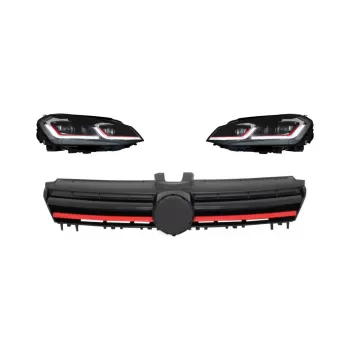 Headlights LED Sequential Dynamic Turn Light with Grille suitable for VW Golf 7 VII (2013-2017) R Look Red