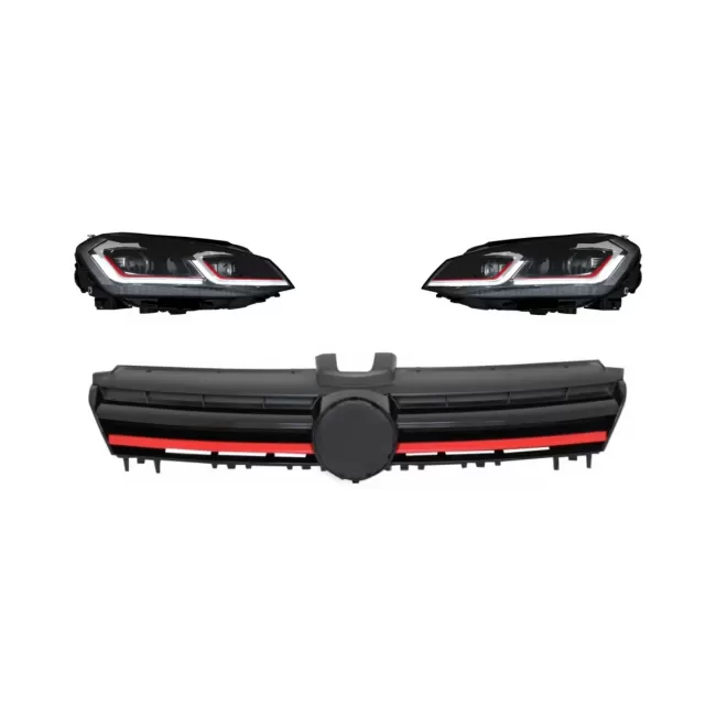 Headlights LED Sequential Dynamic Turn Light with Grille suitable for VW Golf 7 VII (2013-2017) R Look Red