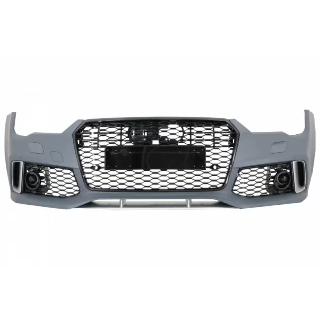 Front Bumper with Rear Diffuser Black and Exhaust Tips suitable for Audi A7 4G Facelift (2015-2018) RS7 Design Only S-Line