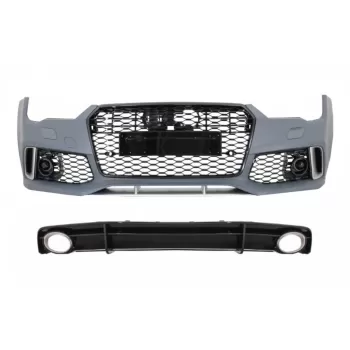 Front Bumper with Rear Diffuser Black and Exhaust Tips suitable for Audi A7 4G Facelift (2015-2018) RS7 Design Only S-Line