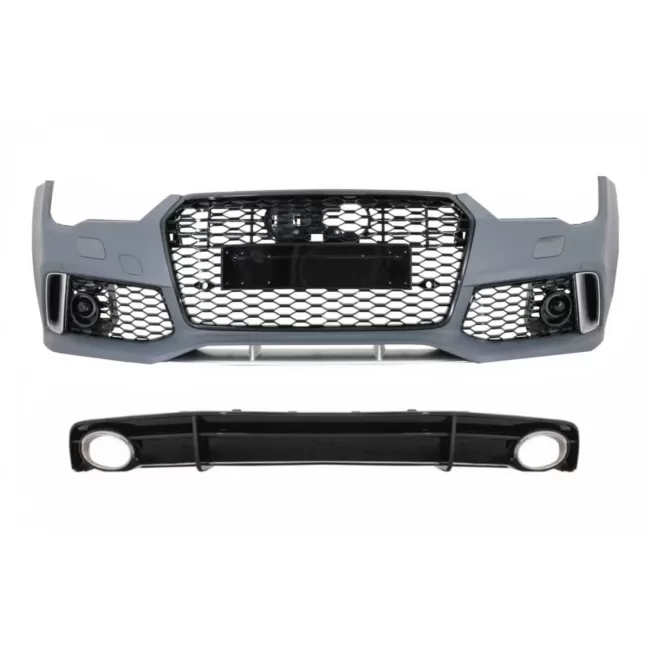 Front Bumper with Rear Diffuser Black and Exhaust Tips suitable for Audi A7 4G Facelift (2015-2018) RS7 Design Only S-Line