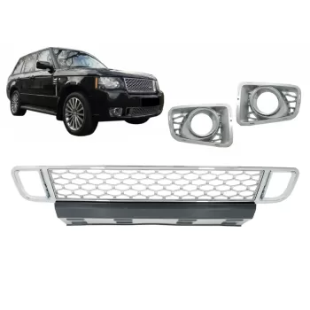 Front Bumper Lower Grille with Fog Lamp Covers suitable for Land Range Rover Vogue III L322 (2010-2012) Autobiography Design Chrome