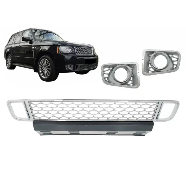 Front Bumper Lower Grille with Fog Lamp Covers suitable for Land Range Rover Vogue III L322 (2010-2012) Autobiography Design Chrome