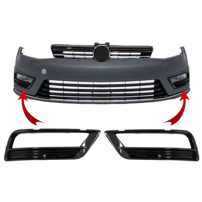 Side Grilles Front Bumper suitable for VW Golf VII 7 (2013-2017) R-Line Design Piano Black