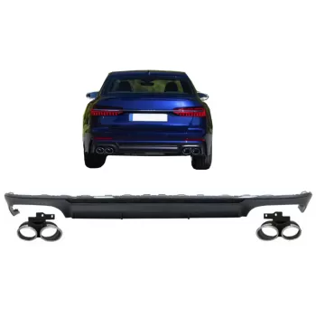 Rear Bumper Valance Diffuser with Exhaust Tips suitable for Audi A6 C8 4K Avant Sedan (2018-up) S6 Design Matte Black