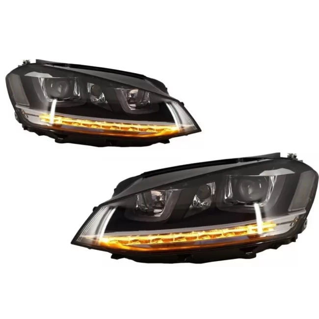 Headlights 3D LED DRL suitable for VW Golf 7 VII (2012-2017) Silver R-Line LED Flowing Dynamic Sequential Turning Lights