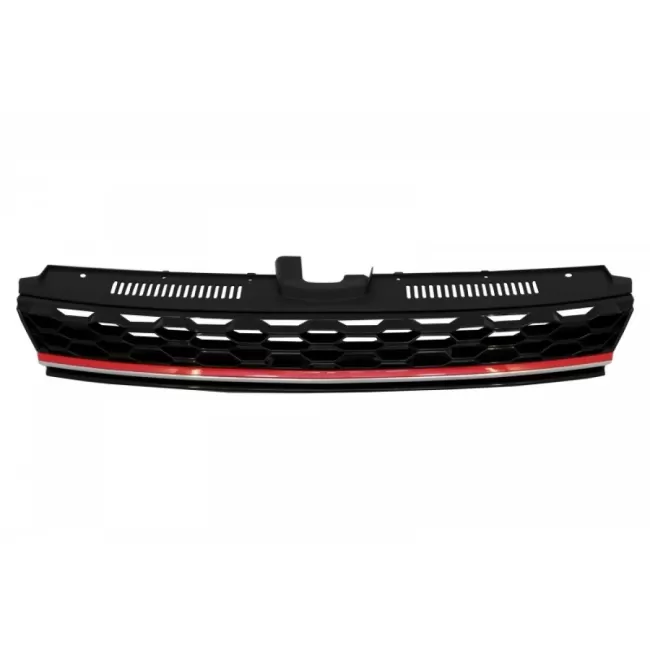 Central Badgeless Grille with LED Headlights Sequential Dynamic Turning Lights suitable for VW Golf 7.5 VII Facelift (2017-up) GTI Design Red And Chrome