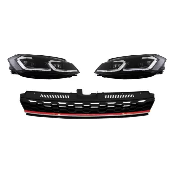 Central Badgeless Grille with LED Headlights Sequential Dynamic Turning Lights suitable for VW Golf 7.5 VII Facelift (2017-up) GTI Design Red And Chrome