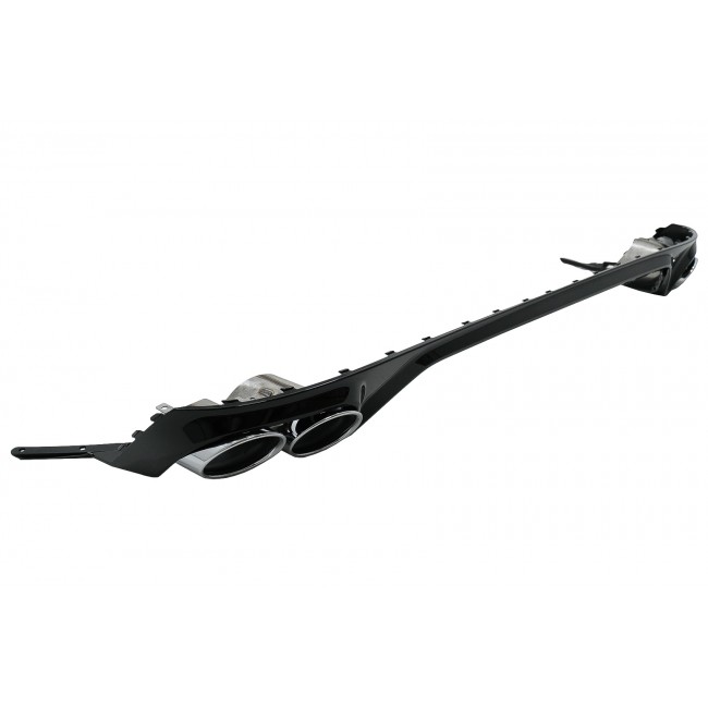 Rear Bumper Spoiler Valance Diffuser Double Outlet suitable for Audi Q8 S-Line (2018-2023) Silver Tips
