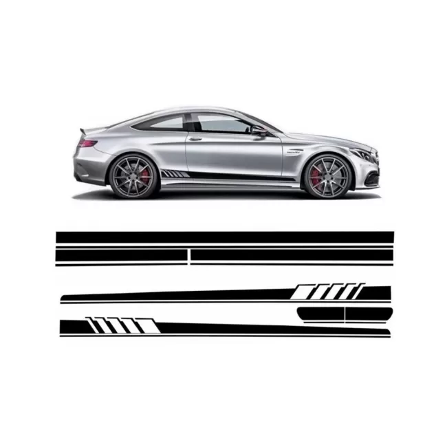 Set Sticker Side Decals & Upper Bonnet Roof Tailgate Matte Black suitable for Mercedes C205 Coupe A205 Cabriolet (2014-up) A45 Design Edition 1