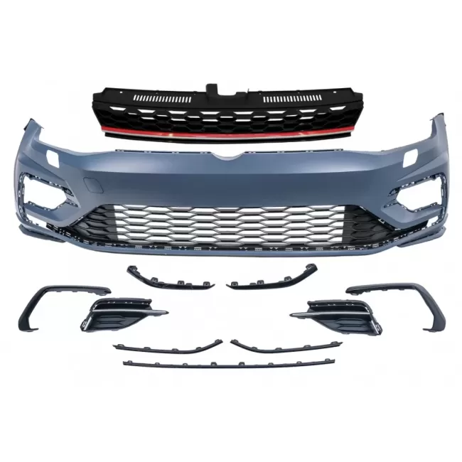 Front Bumper with Central Badgeless Grille suitable for VW Golf 7.5 (2017-2020) R GTI Design