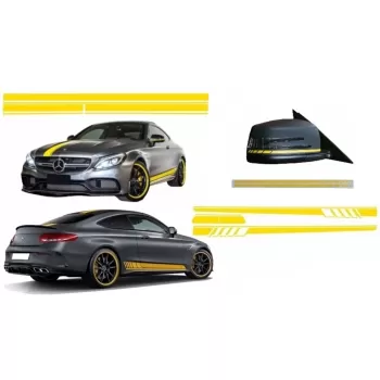 Set Sticker Side Decals & Upper Bonnet Roof Tailgate and Mirror Matte Yellow suitable for Mercedes C205 Coupe A205 Cabriolet (2014-up)