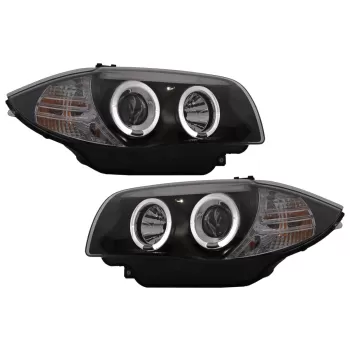 Angel Eyes Headlights suitable for BMW 1 Series E81 E82 E87 E88 (2004-2011) Black
