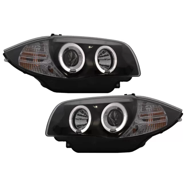 Angel Eyes Headlights suitable for BMW 1 Series E81 E82 E87 E88 (2004-2011) Black