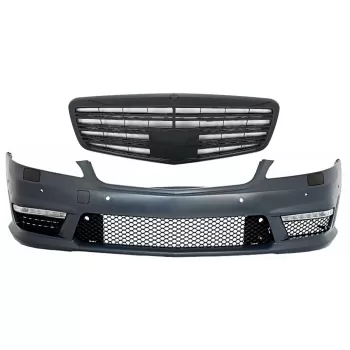 Front Bumper suitable for Mercedes S-Class W221 (2005-2012) S63 S65 Design with Front Grille Facelift Piano Black
