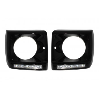 Black Headlights Covers with LED DRL Chrome Daytime Running Lights suitable for Mercedes G-Class W463 (1989-up) G65 Design Black