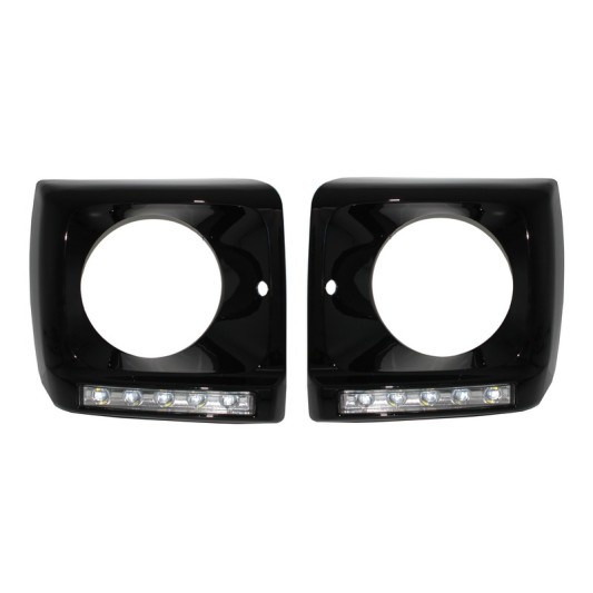 Black Headlights Covers with LED DRL Chrome Daytime Running Lights suitable for Mercedes G-Class W463 (1989-up) G65 Design Black