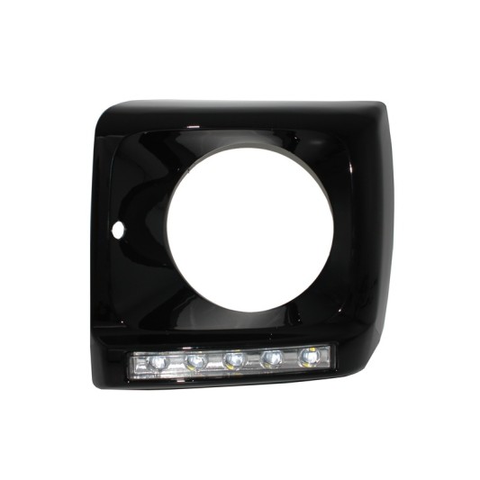 Black Headlights Covers with LED DRL Chrome Daytime Running Lights suitable for Mercedes G-Class W463 (1989-up) G65 Design Black