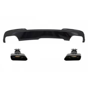 Double Outlet Air Diffuser Brilliant Black Edition with Exhaust Muffler Tips Sport M-Tech 550i V8 LCI Square suitable for BMW F10 F11 (2011-2017)