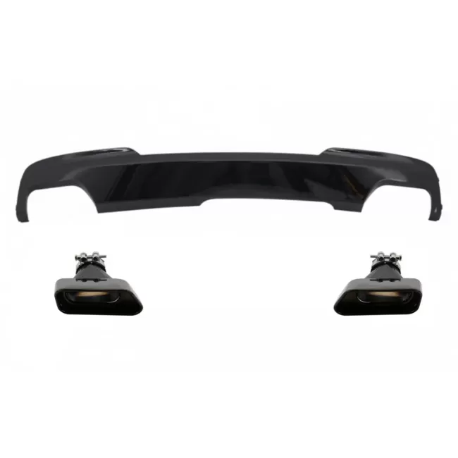 Double Outlet Air Diffuser Brilliant Black Edition with Exhaust Muffler Tips Sport M-Tech 550i V8 LCI Square suitable for BMW F10 F11 (2011-2017)