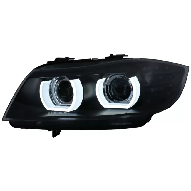 3D Angel Eyes LED DRL Xenon Headlights suitable for BMW 3 Series E90 E91 LCI (2008-2011) Black