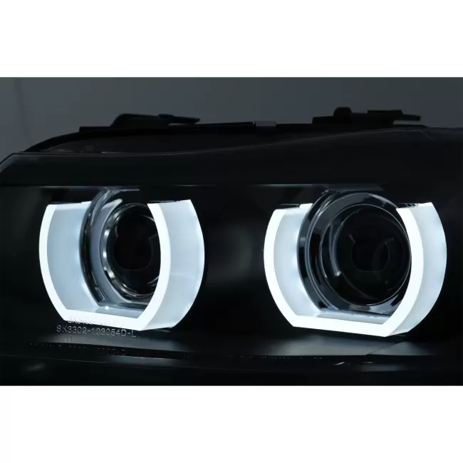3D Angel Eyes LED DRL Xenon Headlights suitable for BMW 3 Series E90 E91 LCI (2008-2011) Black
