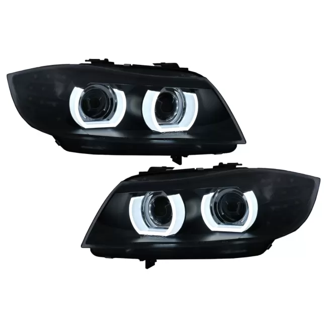 3D Angel Eyes LED DRL Xenon Headlights suitable for BMW 3 Series E90 E91 LCI (2008-2011) Black