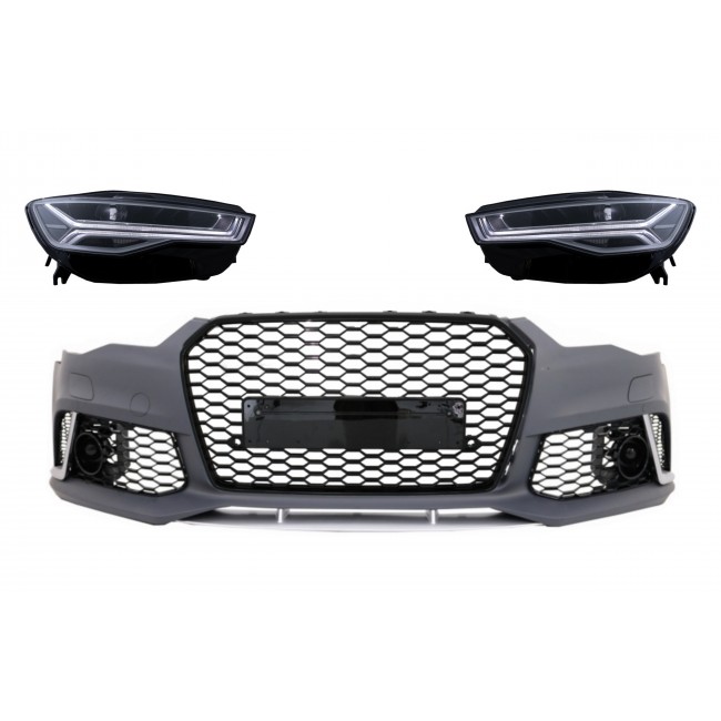 Front Bumper with Full LED Headlights Sequential Dynamic Turning Lights suitable for Audi A6 C7 4G (2011-2018) RS6 Matrix Design