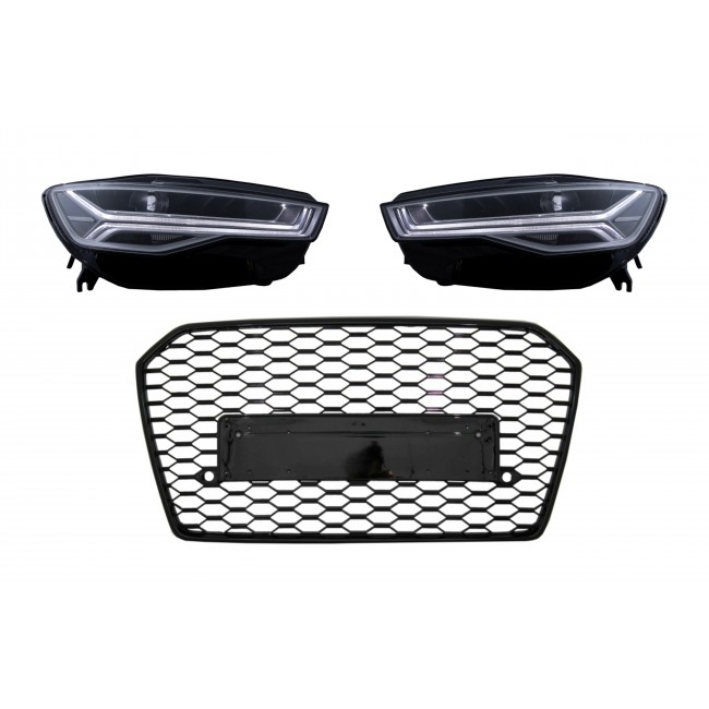 Front Grille with Full LED Headlights Sequential Dynamic Turning Lights suitable for Audi A6 C7 4G Facelift (2015-2018) RS6 Matrix Design