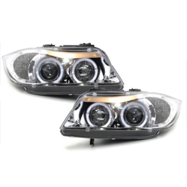 Angel Eyes Headlights suitable for BMW 3 Series E90 E91 (03.2005-08.2008) Chrome