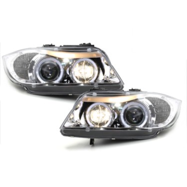 Angel Eyes Headlights suitable for BMW 3 Series E90 E91 (03.2005-08.2008) Chrome