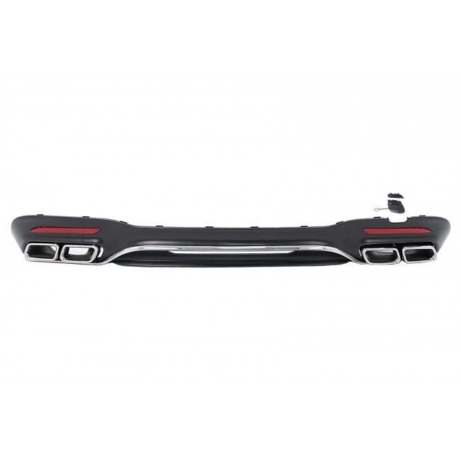 Rear Bumper Diffuser with Chrome Exhaust Muffler Tips suitable for Mercedes S-Class W222 Facelift Sport Line (2017-2020) S63 Design