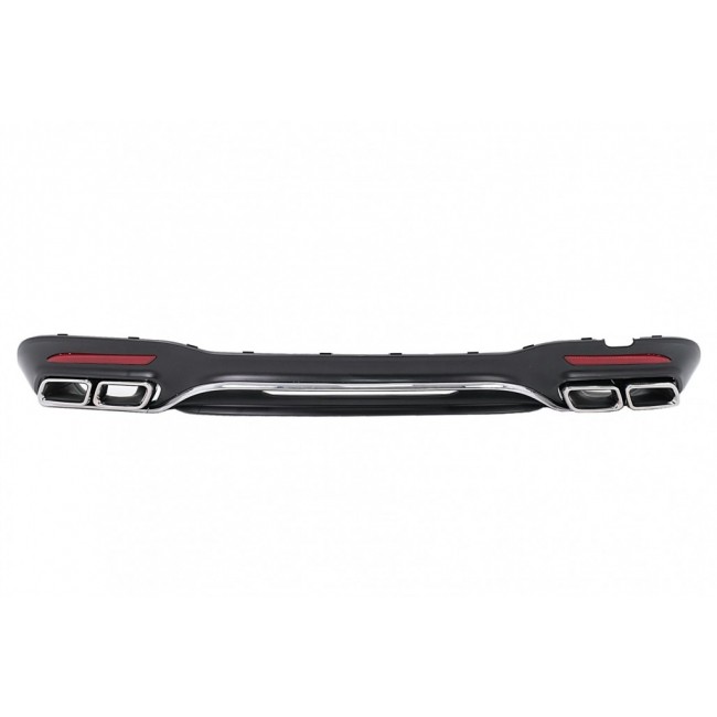 Rear Bumper Diffuser with Chrome Exhaust Muffler Tips suitable for Mercedes S-Class W222 Facelift Sport Line (2017-2020) S63 Design