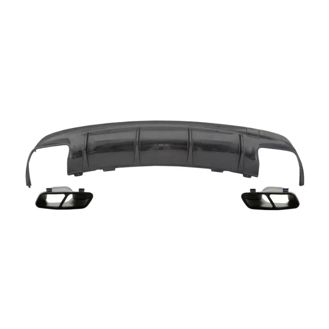 Rear Bumper Air Diffuser with Exhaust Muffler Tips Black suitable for Mercedes W117 CLA (2013-2018) Facelift CLA45 Carbon Look
