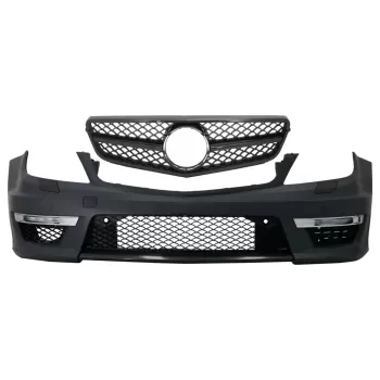 Front Bumper suitable for Mercedes C-Class W204 (2012-up) C63 Facelift Design with Single Frame Front Grille Sport Piano Black