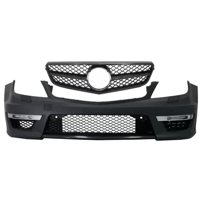 Front Bumper suitable for Mercedes C-Class W204 (2012-up) C63 Facelift Design with Single Frame Front Grille Sport Piano Black