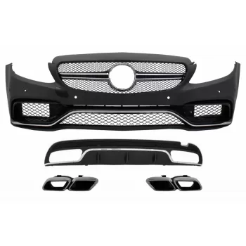 Conversion Body Kit suitable for Mercedes C-Class W205 S205 (2014-2018) C63 Design Front Bumper with Rear Diffuser and Exhaust Tips